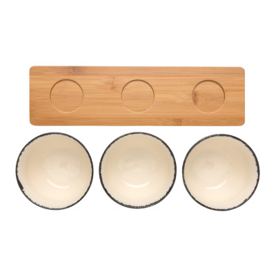 Ukiyo 3pc serving bowl set with bamboo tray