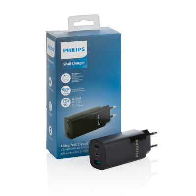  „Philips“ 65 W itin greitas PD 3 prievadų USB sieninis įkroviklis