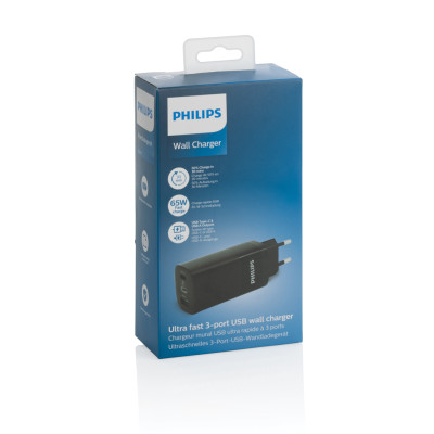  „Philips“ 65 W itin greitas PD 3 prievadų USB sieninis įkroviklis