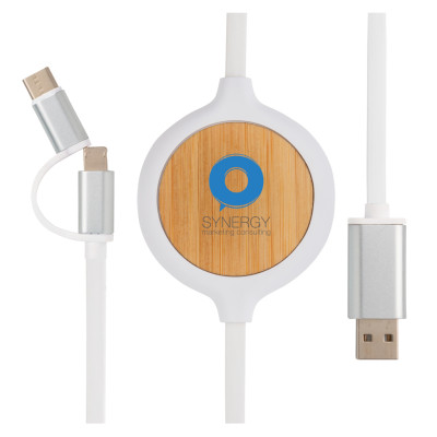 3-in-1 cable with 5W bamboo wireless charger