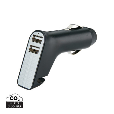 Dual port car charger with belt cutter and hammer