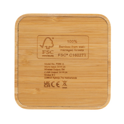 Bamboo 5W wireless charger with USB