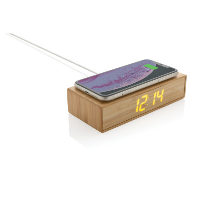 Bamboo alarm clock with 5W wireless charger