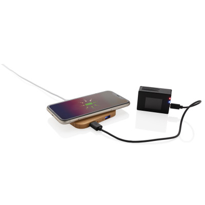 Bamboo 10W wireless charger with USB