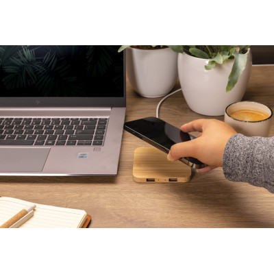 Bamboo 10W wireless charger with USB