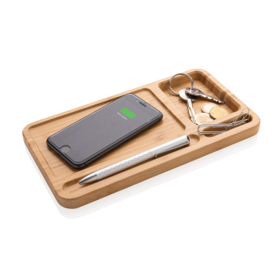 Bamboo desk organiser 10W wireless charger