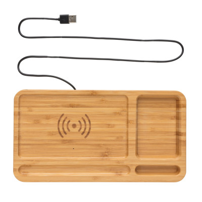 Bamboo desk organiser 10W wireless charger