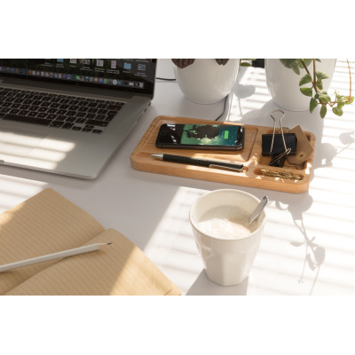 Bamboo desk organiser 10W wireless charger