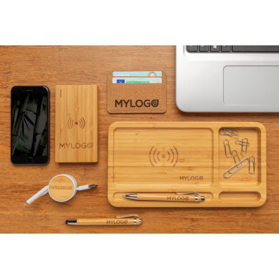 Bamboo desk organiser 5W wireless charger