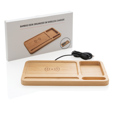 Bamboo desk organiser 5W wireless charger