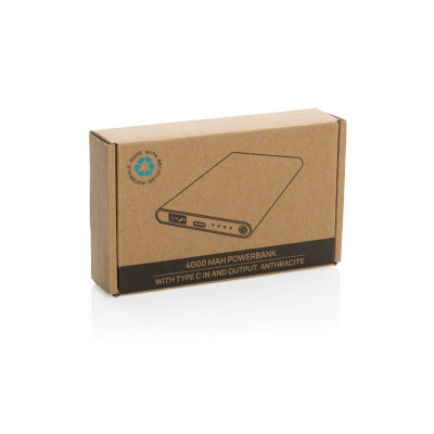 RCS recycled plastic/aluminum 4000 mah powerbank with type C