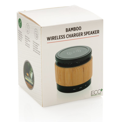 Bamboo wireless charger speaker