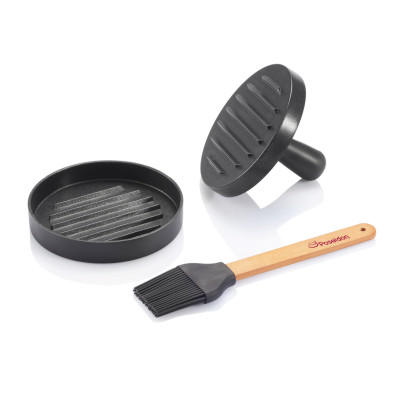 BBQ set with hamburger press and brush