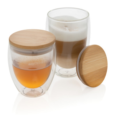 Double wall borosilicate glass with bamboo lid 250ml 2pc set