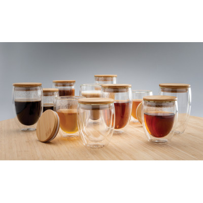 Double wall borosilicate glass with bamboo lid 250ml 2pc set