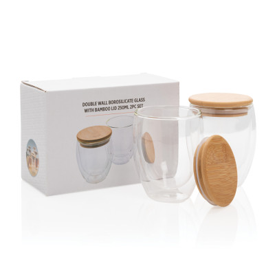 Double wall borosilicate glass with bamboo lid 250ml 2pc set