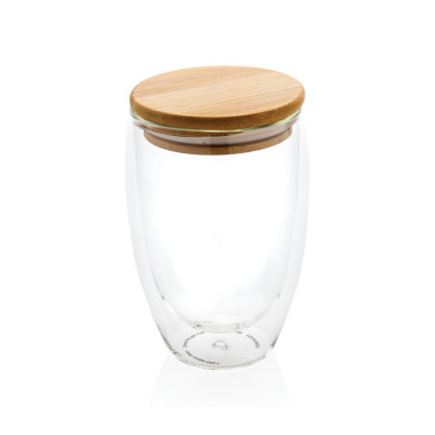 Double wall borosilicate glass with bamboo lid 350ml