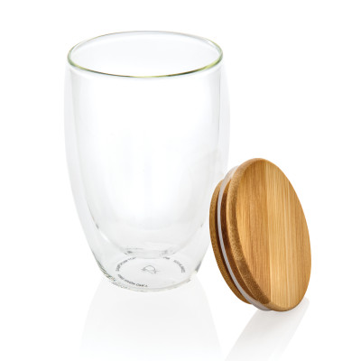 Double wall borosilicate glass with bamboo lid 350ml