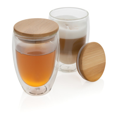 Double wall borosilicate glass with bamboo lid 350ml