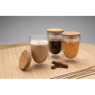 Double wall borosilicate glass with bamboo lid 350ml