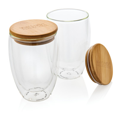 Double wall borosilicate glass with bamboo lid 350ml 2pc set