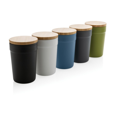 GRS certified recycled PP mug with bamboo lid