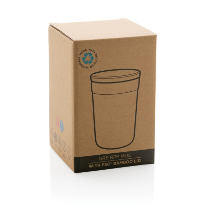 GRS certified recycled PP mug with bamboo lid