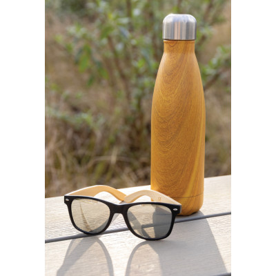 Vacuum insulated stainless steel bottle with wood print