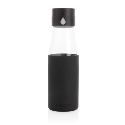 Ukiyo glass hydration tracking bottle with sleeve