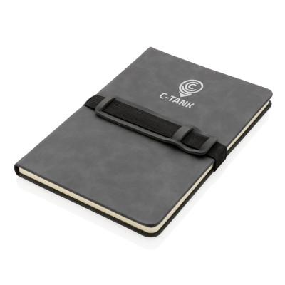 Deluxe hardcover PU notebook A5 with phone and pen holder