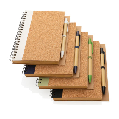 Cork spiral notebook with pen