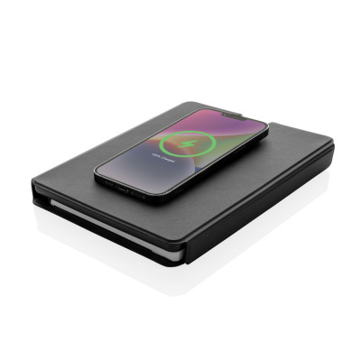 Swiss Peak RCS rePU notebook with 2-in-1 wireless charger