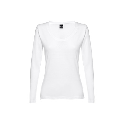 THC BUCHAREST WOMEN WH. Long-sleeved scoop neck fitted T-shirt for women. 100% carded cotton. White