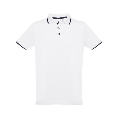 THC ROME WH. Men's Polo Shirt with contrast colour trim and buttons. White