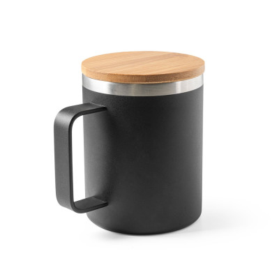 LAUDA. Mug in 90% recycled stainless steel with bamboo lid 420 mL