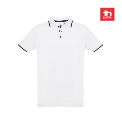 THC ROME WH. Men's Polo Shirt with contrast colour trim and buttons. White