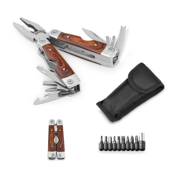 MAGNUM. Folding pliers with multi-function tools in stainless steel and wood