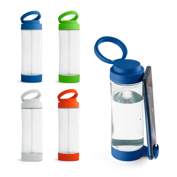 QUINTANA. Glass sports bottle with PP cap 390 mL