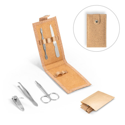 ZENA. Stainless steel manicure set in cork pouch