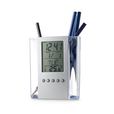 EDEM. Acrylic pen holder with digital clock