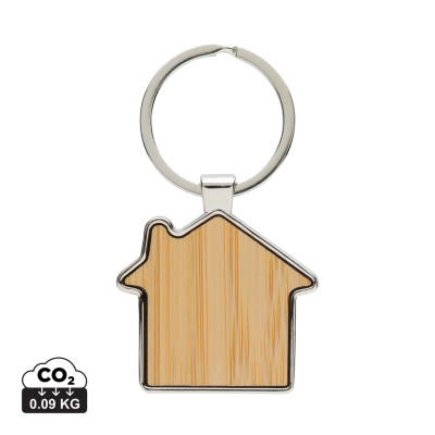 RCS recycled zinc alloy house keychain with bamboo