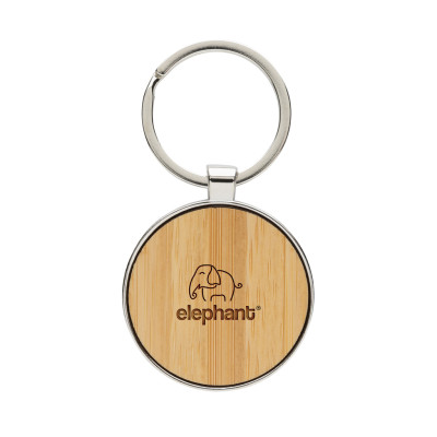 RCS recycled zinc alloy round keychain with bamboo