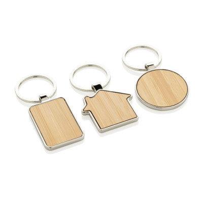 RCS recycled zinc alloy round keychain with bamboo