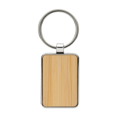 RCS recycled zinc alloy rectangle keychain with bamboo