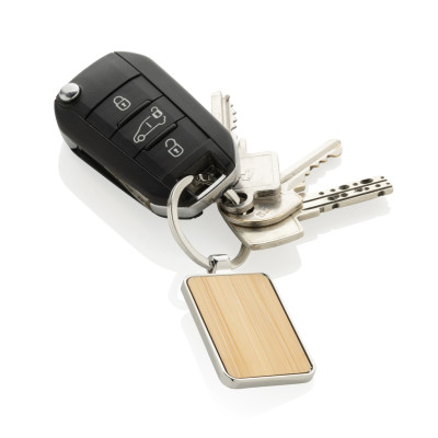 RCS recycled zinc alloy rectangle keychain with bamboo