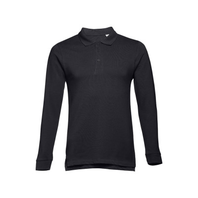 THC BERN. Men's long-sleeved 100% cotton piqué polo shirt with removable label