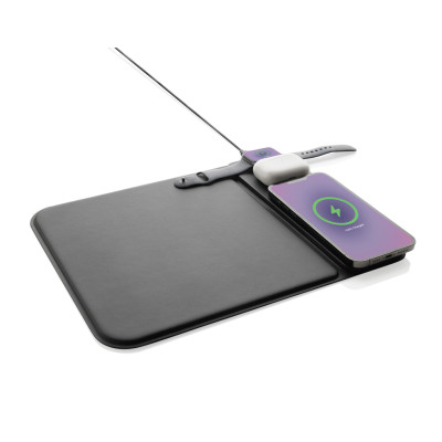 Swiss peak RCS recycled PU 15W 3 in 1 charging mousepad