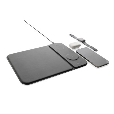 Swiss peak RCS recycled PU 15W 3 in 1 charging mousepad