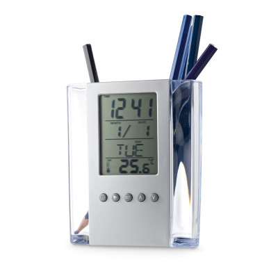 EDEM. Acrylic pen holder with digital clock