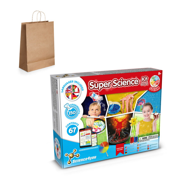 6 in 1 Super Science Kit III. Educational kit supplied with a kraft paper gift bag (115 g/m²)